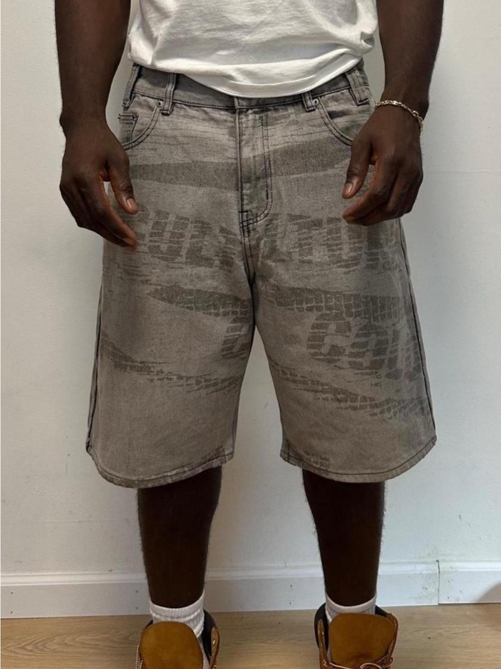 COLD CULTURE Men's Gray Printed Denim Jean Shorts - Relaxed Fit